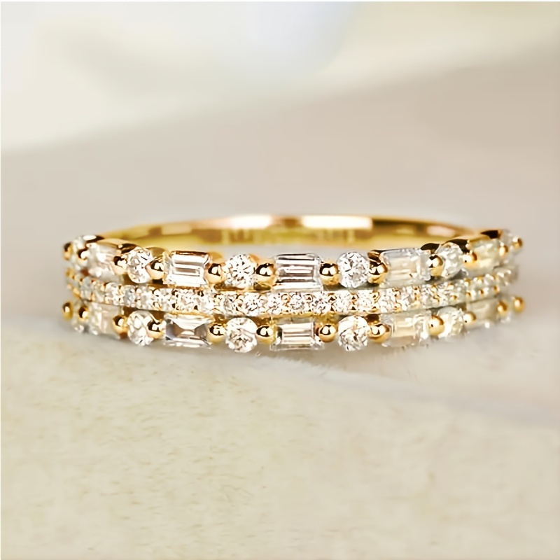 Holiday Charm Triple Layer CZ Copper Ring for Women Stackable